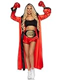 Leg Avenue 86907-00306 5 Pc Knockout Champ, Includes Crop Top, Shorts, Satin Hooded Robe, Champion Belt, And...