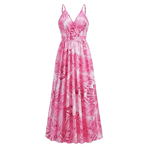Robe d'été sans manches rose XL col V profond taille élastique fluide froncée