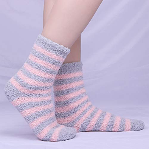 Image of Toes Home Fuzzy Socks for Women, 6 Pairs Cozy Winter Fluffy Slipper Socks | Ultra Soft Thick Warm Fabric, Comfortable Indoor Home Socks, Fluffy Holiday Gifts for Ladies, Ideal for Lounging or Sleeping