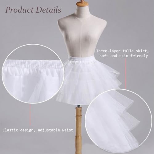 Flower Girls Petticoat Hoopless Crinoline Slips with 3 Layers, Kids Mini Wedding Flower Girl Underskirt White3