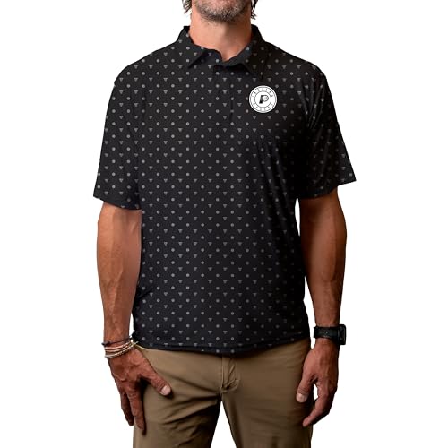 Blue 84 Men's Standard NBA Officially Licensed Short Sleeve Performance Polo Strengthened All Over Print, Black