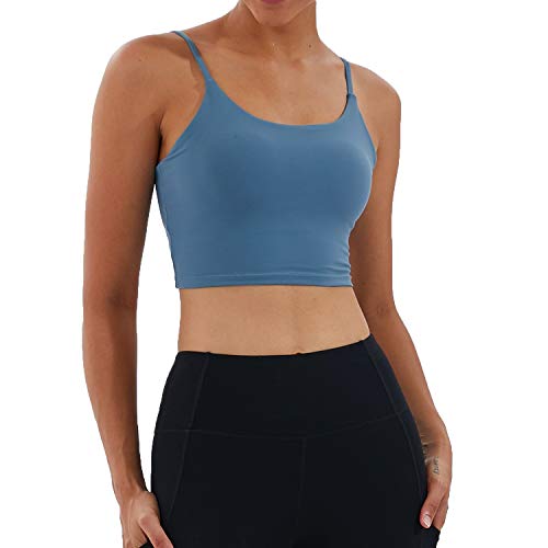 Image of Women's Strappy Stretch Sports Bra Longline Yoga Tank Top Fitness Bra Workout Camisole Crop Tops for Teen Girl