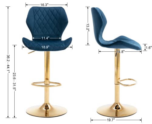 Ealson Velvet Bar Stools Set Of 2 Counter Height Barstools With Back Swivel Bar Chairs With Gold Base Modern Adjustable Kitchen Island Stools For Home Bar/Dining Room, Navy Blue #TOP1