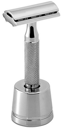 Rockwell 6C Sicherheit Rasierer mit 6 Einstellungen Weiß Chrom - keine Klingen Enthalten - mit Passende Rasierer Ständer