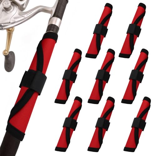 Kyuionty 8 Pcs Lure Wraps for Fishing Rod, Red Fishing Lure Covers 5.9 Inch Bait Gloves Lure Shield Storage Protector Guard to Keep Fishermen Safe