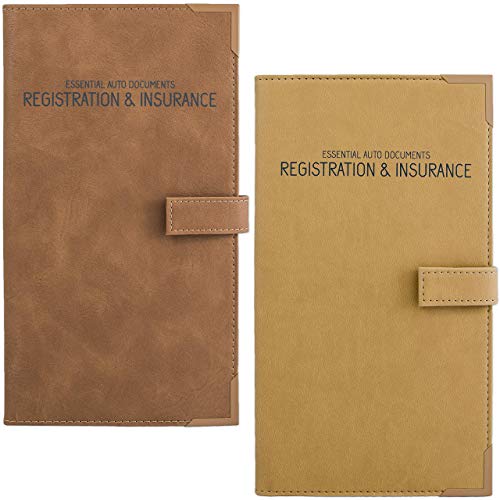 PlusXpres Auto Insurance and Registration Card Holder - Vehicle Glove Box Document Organizer - Car Essential Paperwork Holder for DMV, AAA, Contact Information Cards - BROWN + BEIGE BUNDLE
