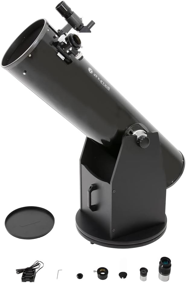 10-inch Dobsonian Reflector Telescope – Large Aperture for Crisp, Bright Images – Solid Base Construction with Handle for Easy Transport – Ideal Astronomical Telescope