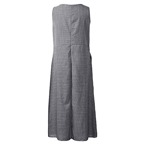 Vestido longo casual listrado de linho de algodão sem mangas Romacci, Preto, XXL