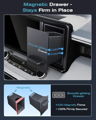 Image of CDEFG UPGRADED for Ford Maverick 2022-2024 Center Console Screen Storage Drawer w /Magnet Design Slides Smoothly - Maverick 8 inch Screen Cubby Storage Box - for 2022-2024 Maverick Accessories