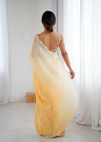 Image of Women's Chiffon Embellished Saree With Unstitched Blouse Piece
