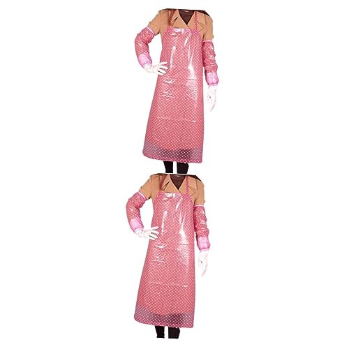 ABOOFAN 2pezzi Grembiule Pvc Con Maniche Lunga Per Cucina Grembiule e Maniche Antimacchia Rosa Per Cucinare Grigliare e Attività Artistiche