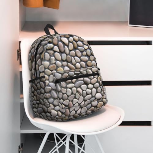 Sac à dos polyvalent noir imprimé galets en taille unique pour le quotidien