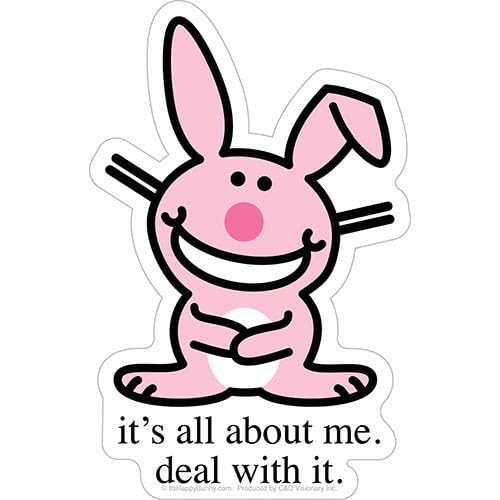 Adhesivo It's Happy Bunny All About Me para personalizar libretas en el instituto