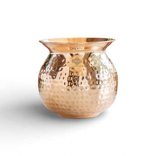 Image of INDIAN ART VILLA Pure Copper Hammered Design Lota Kalash, 850 ML, Set of 1, for Pooja, Worship