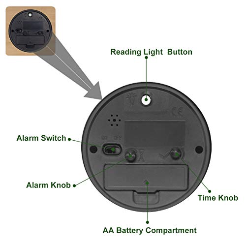 Aromustime 3-Inches Square Wooden Alarm Clock With Arabic Numerals, Non-Ticking Silent, Backlight, Battery Operated, Brown #TOP3