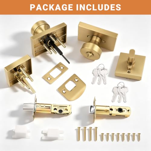 Probrico 1 Pack Champagne Bronze Door Knob with Deadbolt, Heavy Duty Front Door Knob and Deadbolt Set with Lock and Key,Heavy Duty Exterior Door Handle by Probrico - Used condition - Image 5