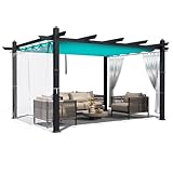 10 x 13 FT Outdoor Pergola, Aluminum Patio Gazebo Pergola with Retractable Canopy, Reinforced Frame, Outdoor Metal Gazebo Shelter with Netting for Backyard, Garden Deck and Lawn (Blue+White)