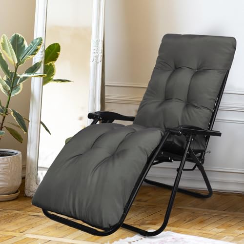 Image of Yamvisa Sun Lounger Cushion Only, 170 * 53 * 10cm Waterproof Sunlounger Cushions Replacement with Top Cover, Garden Relaxer Chair Cushion Pad Sunbed Cuhsion for Garden Patio Yard Beach (Dark Grey)