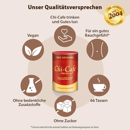 Dr. Jacob's Chi-Cafe classic | 400 g Dose | kaffeehaltiges Getränkepulver mit Akazienfaser-Ballaststoffen | für eine gute Verdauung* | mit Reishi-Pilz, Ginseng und Guarana | vegan, 66 Tassen - Zusatzansicht 4 | Cappuccino