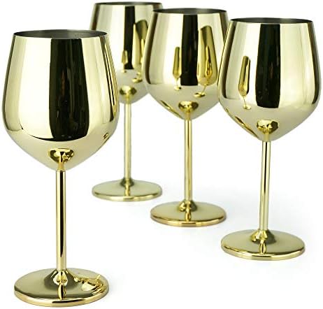 PG Stainless Steel Stem Wine Glass - Set of 4 - Gold Color - 18.5oz