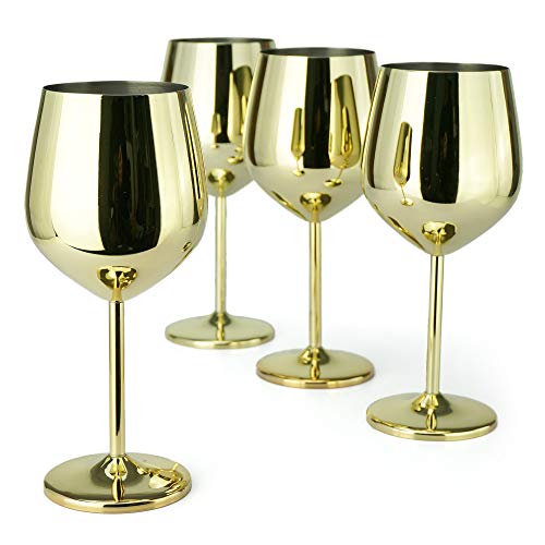 Pg Stainless Steel Stem Wine Glass - Set Of 4 - Gold Color - 18.5Oz #TOP26