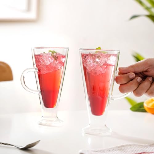 Image of Nestasia Double Wall Glass Mugs with Handle | Crystal Clear Tall Glass for Coffee, Tea, Hot & Cold Beverages | 250ml - Set of 2