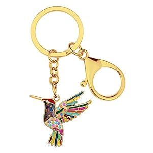 Bunter Kolibri mit Schl&uuml;ssel-Karabiner in Gold oder Silber, viele Farben | Geschenk-Schl&uuml;sselanh&auml;nger