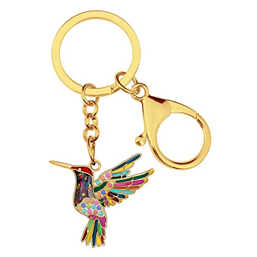 DOWAY Portachiavi con colibrì con strass smaltati, ciondolo per uccelli,