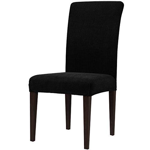 subrtex Funda de Silla Poliéster Elástica Cubierta de Asiento Forro de Silla Doméstico Comedor (Pack de 2, Negro)
