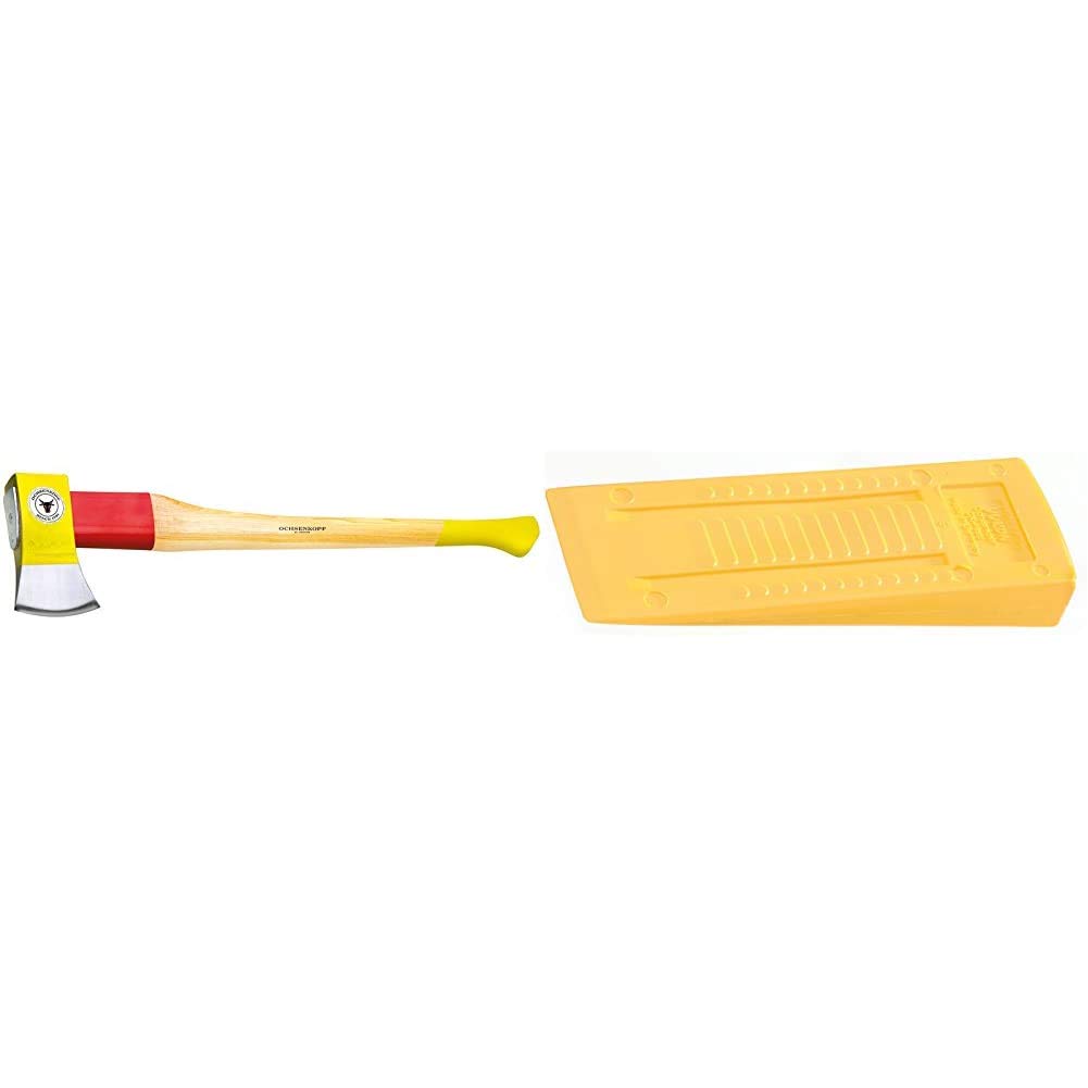 Ochsenkopf Spalt-Fix-Axt, Spaltaxt mit Rotband-Plus Stielbefestigung, Langlebiger Stiel, 2,15 kg & Kunststoff-Fällkeil, Schlagfest und Kältebeständig, KWF-Profi Qualität, Hubhöhe 25 mm, Yukon