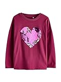 Adoptez le look NEXT NEXT Fille Haut à Sequins et Manches Longues Burgundy Red Heart 5 Ans