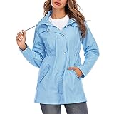 Herbst Und Winter Casual Fashion Damen Regenmantel Mit Kapuze Einfarbig Taille LangäRmelige ReißVerschlussjacke Schlanke Mittellange Regendichte DüNne Manteljacke Damen