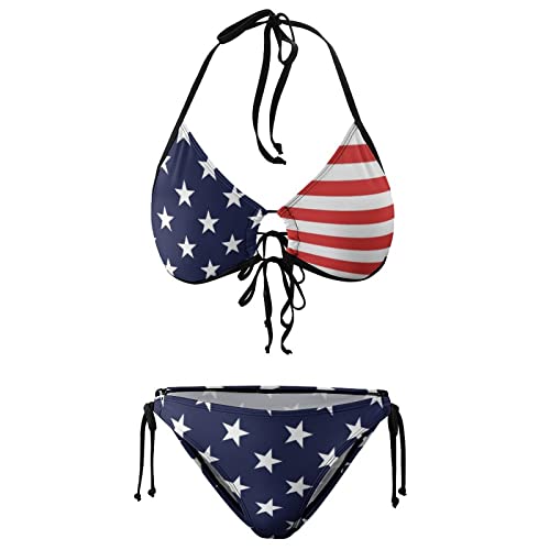 Women's American Flag Bikini Sets Two Piece Swimsuit Halter Tops and Tie Side Bottoms Bathing Suits Swimwear3