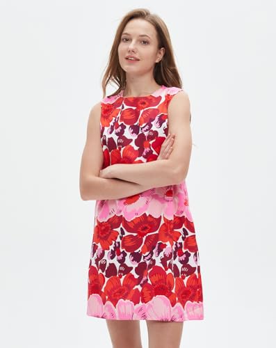 Women's 2025 Summer Sleeveless Tank Dress Crewneck Floral Print Pleated A Line Casual Short Mini Dresses3