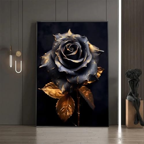 Affiches de fleurs noires et dorées déco murale moderne 2 toiles - 4