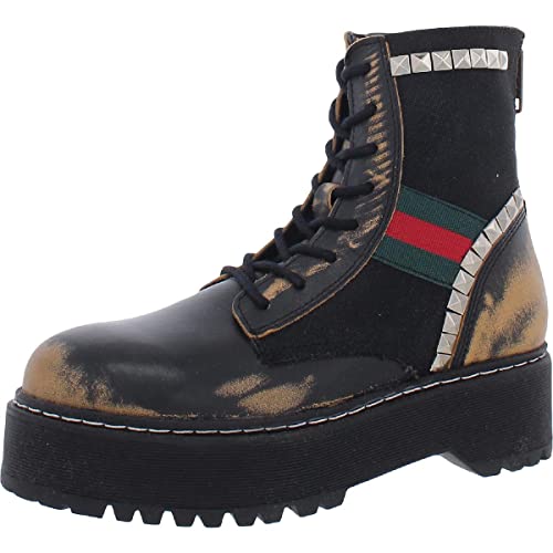 Steve Madden Damen Burner Leder Mixed Media Combat & Lace-up Boots, Schwarz...