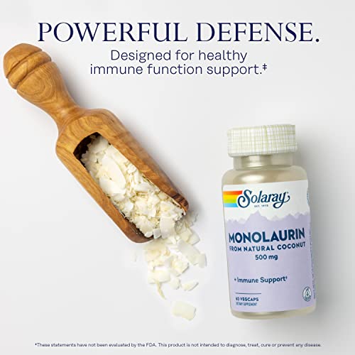 Solaray Monolaurin 500Mg Immune Support Supplement, From Natural Coconut, Helps Maintain Immune & Gut Health & A Balanced Gut Flora, 60-Day Money Back Guarantee, 60 Servings, 60 Vegcaps #TOP2