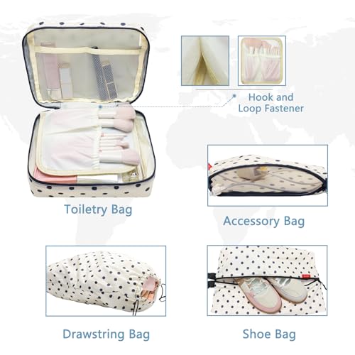U+U 10 Set Compression Packing Cubes - Travel Organizers with Laundry Bag, Space-Saving Suitcase Organizer, Expandable Packing Organizers for Travel Essentials (Polka Dot) — view 3