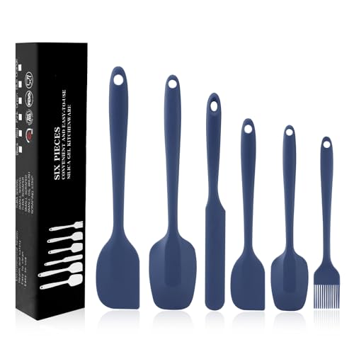 MOACC 6 Piezas Espatulas Silicona Cocina, 315℃ Resistente al Calor Lengua Raspadora sin Costuras Flexible Antiadherente, Utensilio de Cocina para Mezclar, Hornear y Cocina, Azul