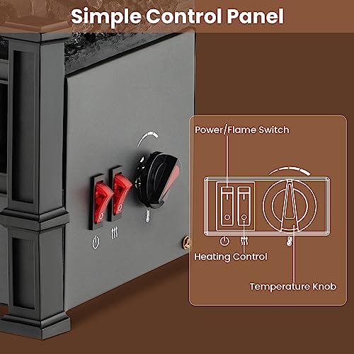 Image of Tangkula 20 inch Electric Fireplace Log Set Heater with Adjustable Temp, Overheating Protection, Realistic Birch Wood Ember Bed, Infrared Quartz Electric Fireplace Insert for Home & Office Decor, 1500W