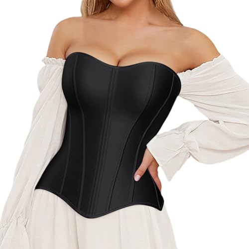 Shapewear Korsett für Damen, Überbrustkorsett Top verstellbarem Reißverschluss Fischgrätenmuster – Dessous für Clubwear Verabredungen...
