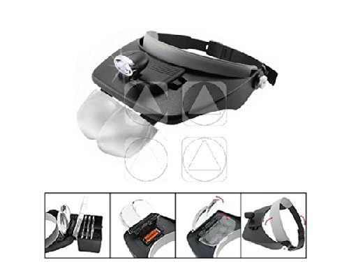 Visiera Con Lenti Di Ingrandimento E Luce - 4 Lenti Multiple Da 1.2X A 3.5X | Per Lavori Di Precisione