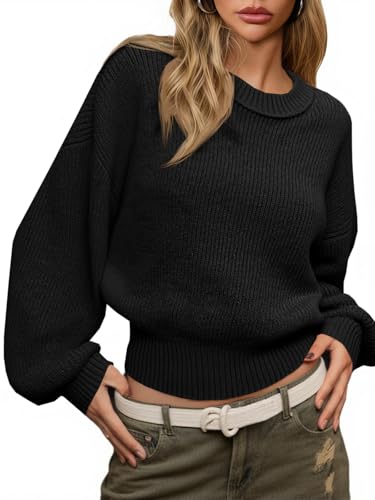 Saodimallsu Womens Batwing Long Sleeve Sweaters Casual Crewneck Loose Chunky Knit Fall Pullover Tops