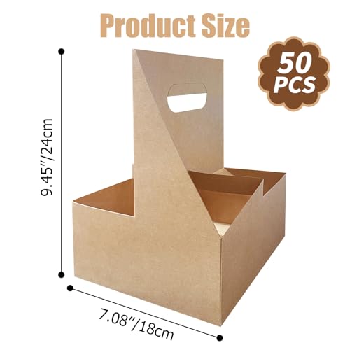 50 Pcs Coffee Drink Carrier with Handle( 4 Cups),Assemblable Drink Holder with Handle,Disposable Cup Holders for Drinks, Great for All Your Drink and Food Delivery,Coffee Carrier