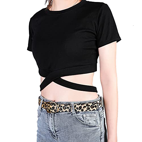 Tanpie QB94WFT516AL Womens Leather Waist Belts For Jeans Pants With Gold Buckle Leopard Large thumb #3