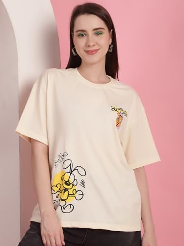 Image of Preneum Women's Cotton Cool Graphic Printed Baggy Fit Drop-Shoulder Sleeves Cotton Oversized T-Shirt