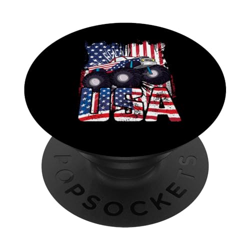 USA Monster Truck Happy 4th Of July Bandiera Americana Ragazzi Bambini PopSockets PopGrip Intercambiabile