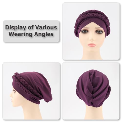 Image of DRESHOW African Women Turban Caps Beanie Twist Headscarf Pre-Tied Double Twisted Braid Hair Cover Wrap Hat Chemo Cancer Cap