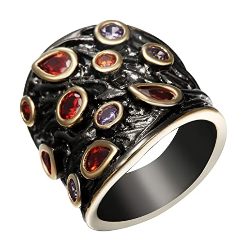 Musihy Damen Ring Hochzeit, Ringe Zirkonia Damen Ringe Schwarz Breiter Ring Wassertropfen Runder Zirkonia Rot Lila Ring Größe 62 Cover