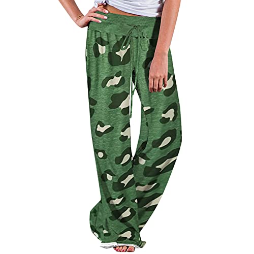 Binmer Women High Waist Pajama Pants Casual Floral Print Drawstring Waist Wide Leg Comfy Boho Palazzo Lounge Pants Trousers Green